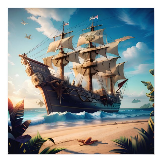 Tropiskt strandpiratskepp fototryck (Framsidan)