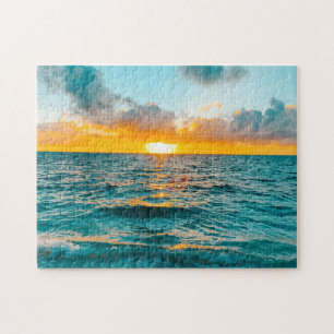 Tropiskt sunset Beach Scene - Underbarare barriär Pussel