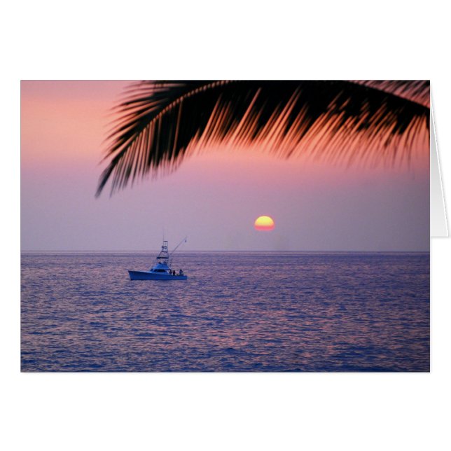 Tropiskt Sunset Card för fiskefartyg Hälsningskort (Framsidan Horizontal)