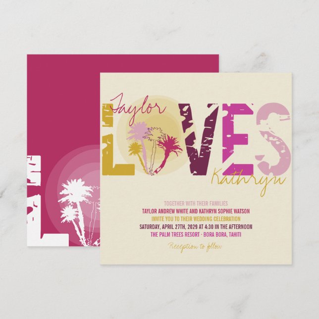 Tropiskt sunset Handflatan Träd Beach Summer Bröll Inbjudningar (Fram/baksida)