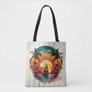 Tropiskt sunset Sailing Beach Handflatan Tygkasse