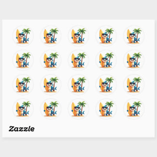 Tropiskt Surfa Shark 🦈 Roligt Beach Vibes Sticker Runt Klistermärke