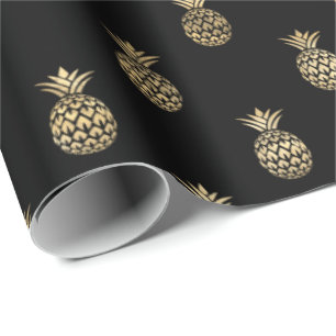 Tropiskt svart ananas Guld Mönster Presentpapper