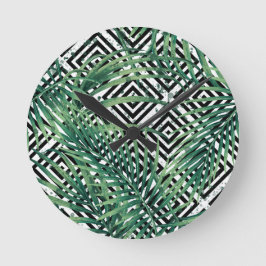 Tropiskt svart och vitt geometri rund klocka
