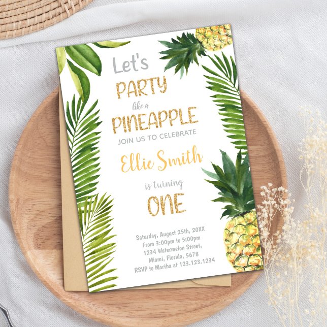 Tropiskt "Sweet One"-sommarkort för Party för flic Inbjudningar (First Pineapple Birthday Invitations)