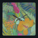 Tropiskt teaterbruk II Fyrkantig Klocka<br><div class="desc">Tropical Tapestry II av Chariklia Zarris</div>