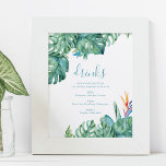 Tropiskt tema Beach Wedding Cocktails-tecken Poster<br><div class="desc">Öka din bröllopsmottagningsdekoration med den här tropiska cocktails- och dryckesmenyn, med originalvattenfärgskonst av monstera handflatan löv och vibranta blommigtar. Perfekt för ett badbröllop i Florida. Den här designen kompletterar på ett vackert sätt alla tropiska bröllop-teman och visar dina namnteckning drycker med stil. Oavsett om du är värd för en måldusch...</div>