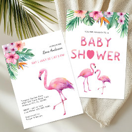 Tropiskt tema för rosa Flamingo Baby Shower Inbjudningar