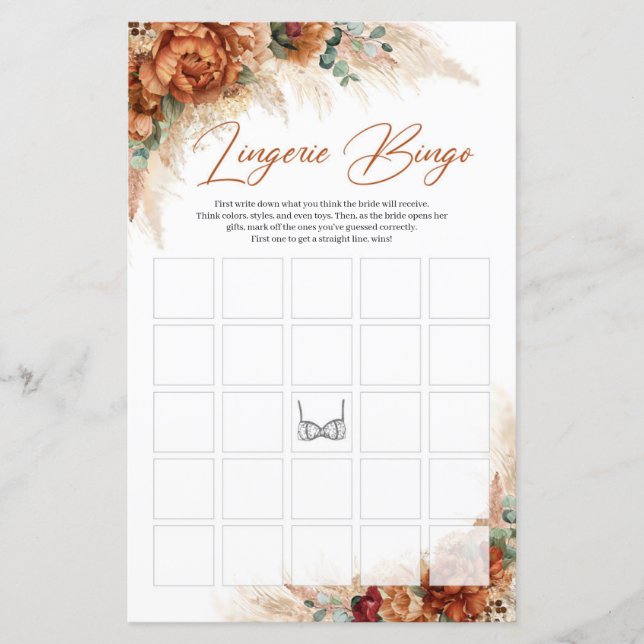 Tropiskt terracotta burgundy pampas Lingerie Bingo (Framsida)