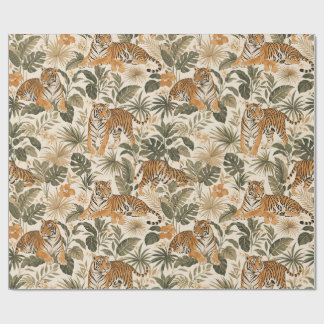 Tropiskt Tiger Botaniskt Inpackningspapper Presentpapper