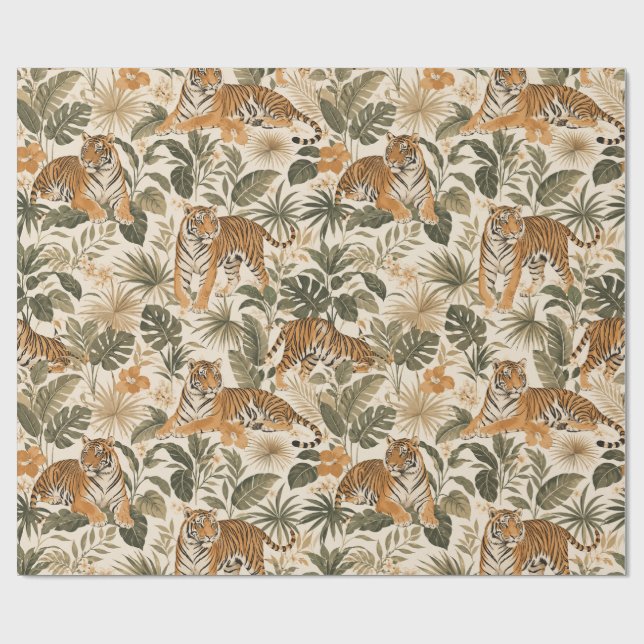 Tropiskt Tiger Botaniskt Inpackningspapper Presentpapper (Platt)