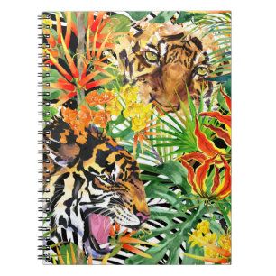 Tropiskt tigervatten, vattenfärg Jungle Mönster Anteckningsbok