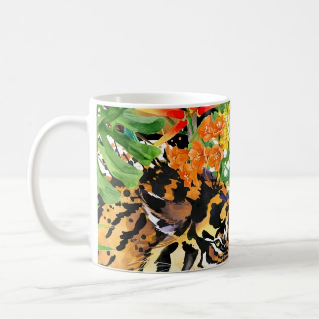 Tropiskt tigervatten, vattenfärg Jungle Mönster Kaffemugg (Vänster)