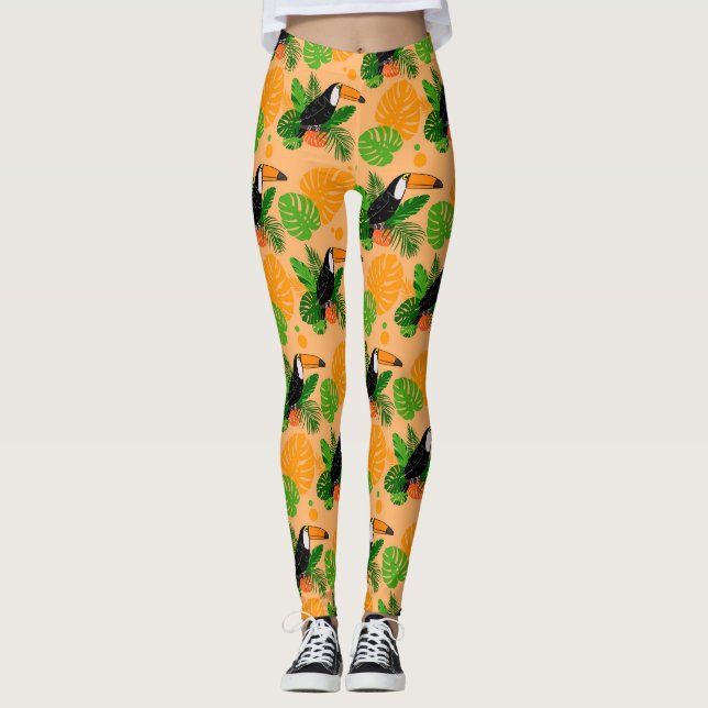 Tropiskt Toucan Bird Seamless Mönster Leggings (Framsida)