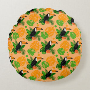 Tropiskt Toucan Bird Seamless Mönster Rund Kudde