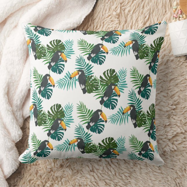 Tropiskt Toucan & Palmbladsmönster Kudde (Filt)