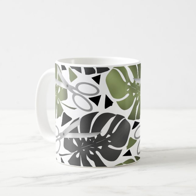 Tropiskt tryck monstera blad sax djungel exotisk kaffemugg (Framsida vänster)