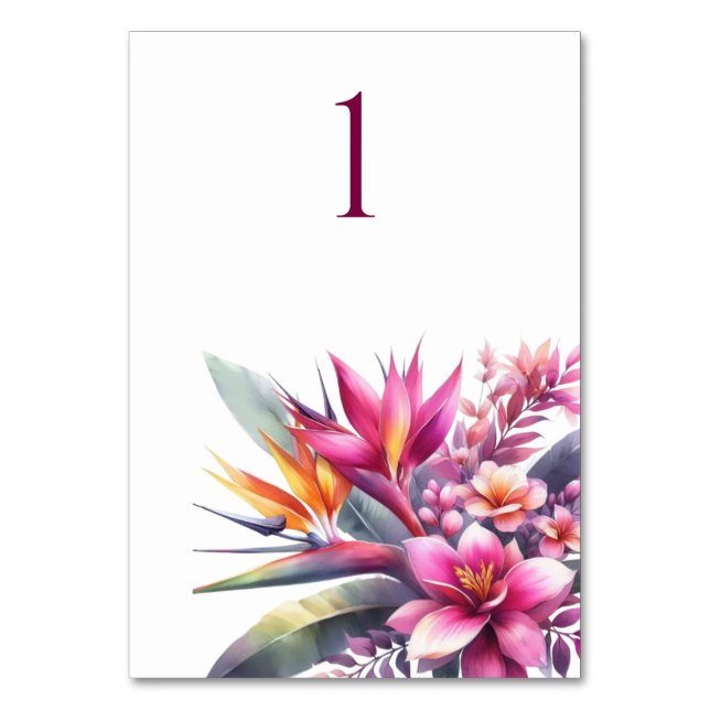 Tropiskt tryckfärgskort Bliss-Bröllop Bord Bordsnummer (Framsidan)