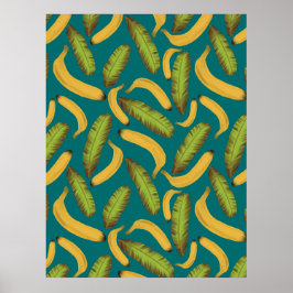 Tropiskt Turkos Bananhandledsmönster Poster