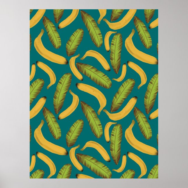 Tropiskt Turkos Bananhandledsmönster Poster (Framsidan)