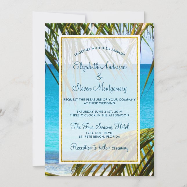 Tropiskt turkos Beach Wedding med Handflatan front Inbjudningar (Framsida)