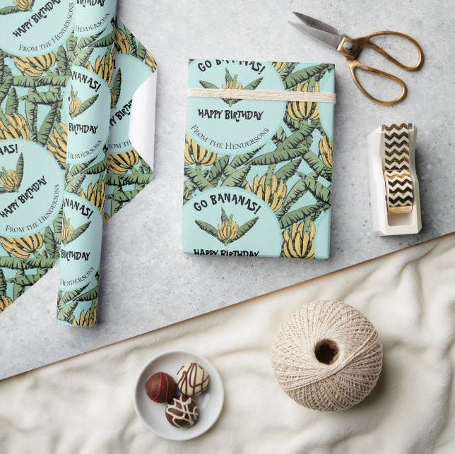 Tropiskt turkos Go Bananas Birthday Banana Presentpapper (Hantverk)