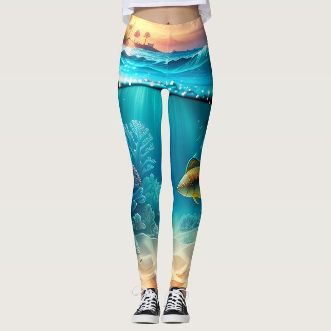 Tropiskt undervattenslandskap leggings (Framsida)