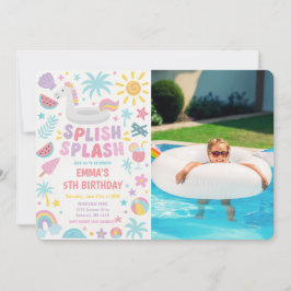 Tropiskt Unicorn Splish Stänk Birthday Phot Inbjudningar