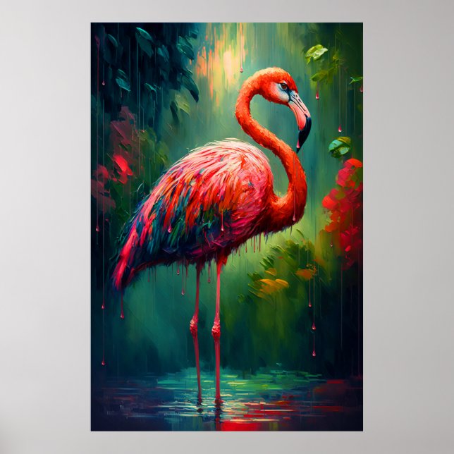 Tropiskt utfall - Flamingo Poster Skriv ut (Framsidan)