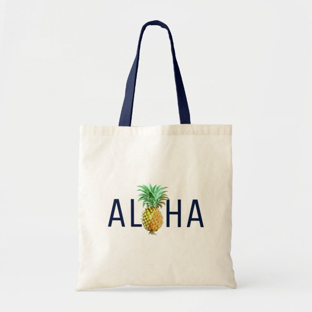 Tropiskt utseende för Aloha Text och ananas Tygkasse (Framsidan)