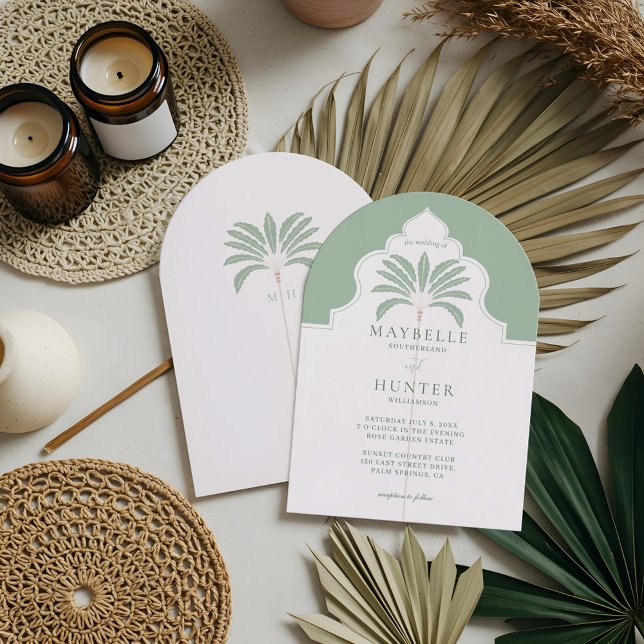 Tropiskt utsmyckad dekorativ boho palmer träd mono inbjudningar (Tropical Ornate Decorative Boho Palm Tree Monogram Invitation)