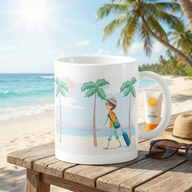 Tropiskt Vacation Traveler Roligt Beach Travel Kaffemugg (Skapare uppladdad)