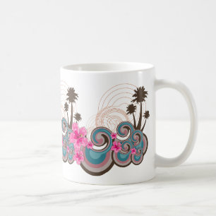 Tropiskt Vågar Shock rosa Hibiscus Beach Handflata Kaffemugg