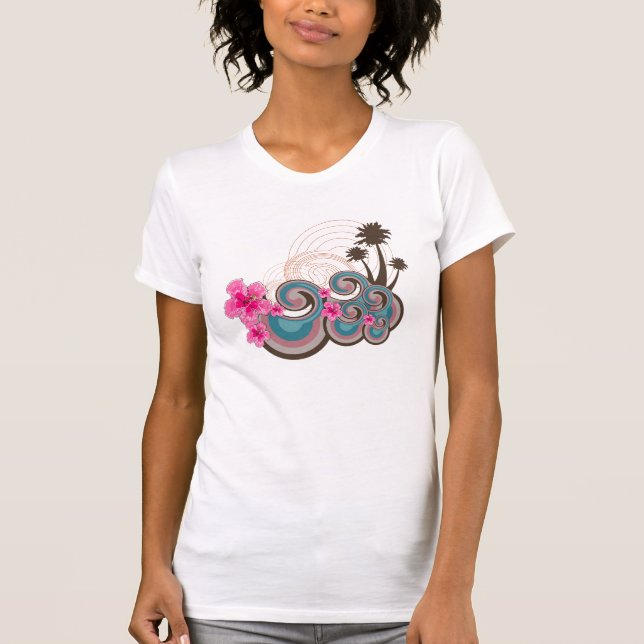 Tropiskt Vågar Shock rosa Hibiscus Beach Handflata T-shirt (Framsida)