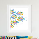 Tropiskt väggdekorfärgskonst vattenfärgsfiskstruta poster<br><div class="desc">Perfekt för sovrum,  badrum och bostadsområden på kustens strandhem. Den här färglösa strandkonsten har en kopia av min ursprungliga handmålade vattenfärgstropiska drottninguterfisk. Den matchar min kustdekorsamling och är perfekt för din strandstuga. Om du vill se mer kustkonst går du till www.zazzle.com/dotellabelle</div>