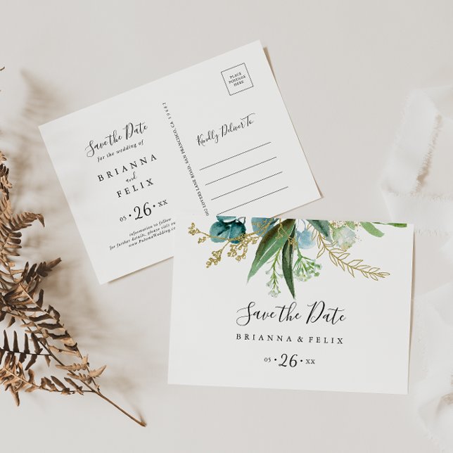 Tropiskt Vågrät i Guld Blommigt Spara datum Vykort (Skapare uppladdad)