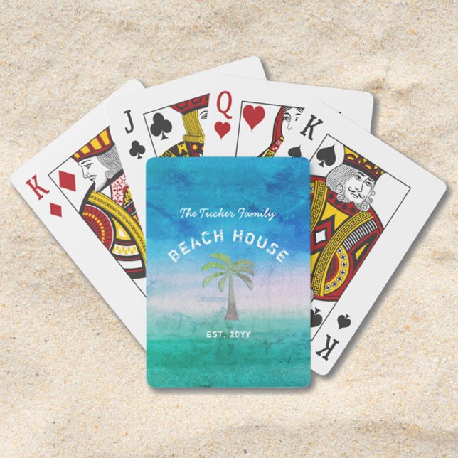 Tropiskt Välkommen Ocean Blå Grön Strand Hus Casinokort (Skapare uppladdad)