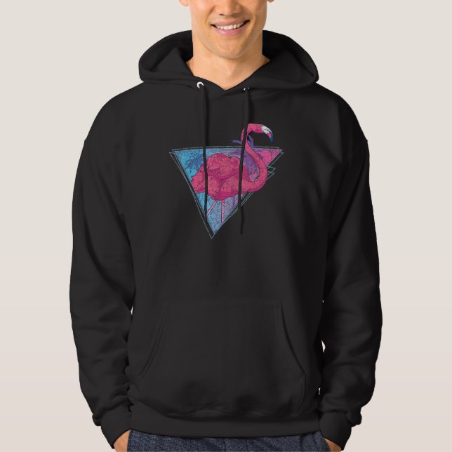 Tropiskt Vaporwave Handflatan Träd Exotic Bird Ros Hoodie (Framsida)
