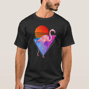 Tropiskt Vaporwave Retro Handflatan Träd Bird Rosa T Shirt