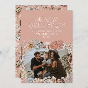 Tropiskt varmt Julhav hälsning fotorosa Julkort