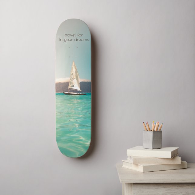 Tropiskt vatten, segelbåt, dröm  mini skateboard bräda 18,5 cm (Väggkonst)