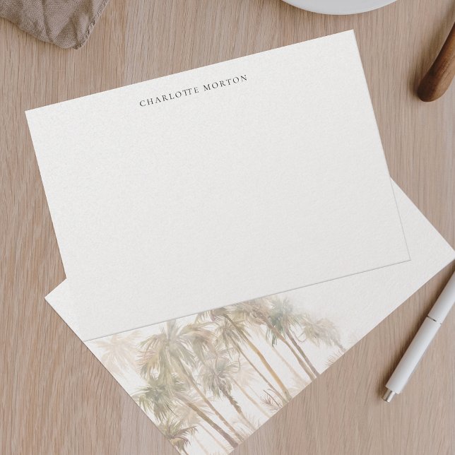 Tropiskt vattendjup Handflatan Träd Modern Personl Tack Kort (Tropical Palm Trees Beige Simple Modern Thank You Note Card)