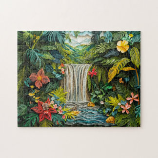 Tropiskt vattenfall i livfull Quilling-stil Pussel