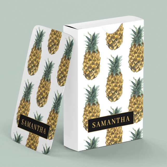 Tropiskt vattenfärgad ananas Mönster med Namn Casinokort (Skapare uppladdad)