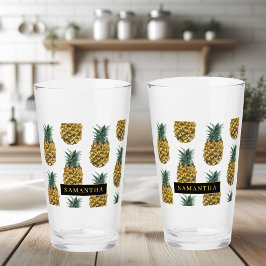 Tropiskt vattenfärgad ananas Mönster med Namn Glaskopp