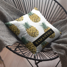 Tropiskt vattenfärgad ananas Mönster med Namn Kudde