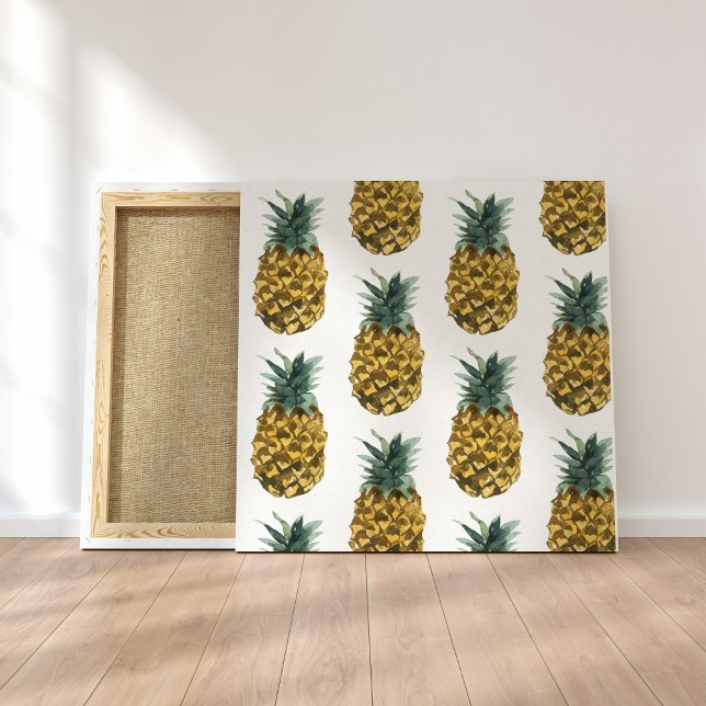 Tropiskt vattenfärgad ananas, sömlös Mönster Canvastryck (Skapare uppladdad)