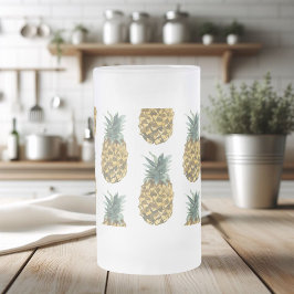 Tropiskt vattenfärgad ananas, sömlös Mönster Frostat Ölglas