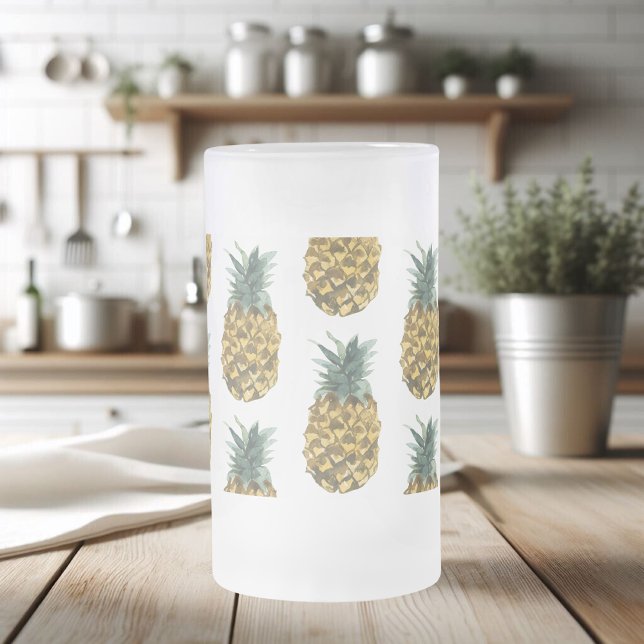 Tropiskt vattenfärgad ananas, sömlös Mönster Frostat Ölglas (Skapare uppladdad)