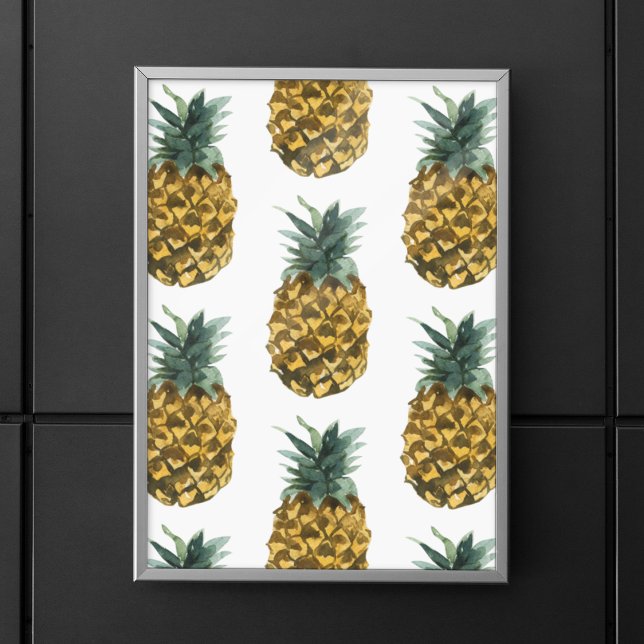 Tropiskt vattenfärgad ananas, sömlös Mönster Poster (Skapare uppladdad)
